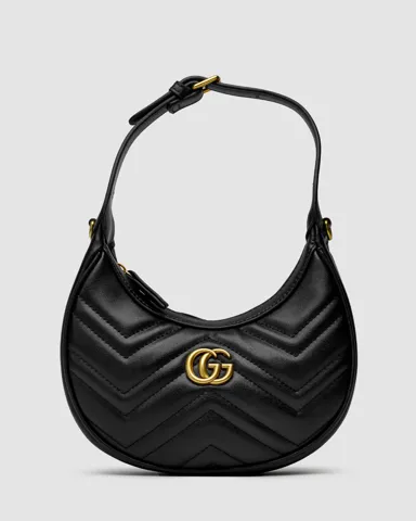 Gucci Half Moon Marmont Leather Shoulder Bag Black/Gold