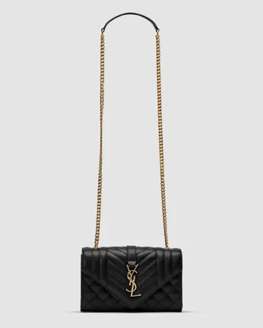 Saint Laurent Leather Envelope Chain Bag Black/Gold