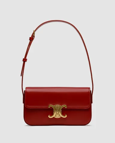 Celine Shoulder Bag Claude In Shiny Calfskin Burgundy/Gold