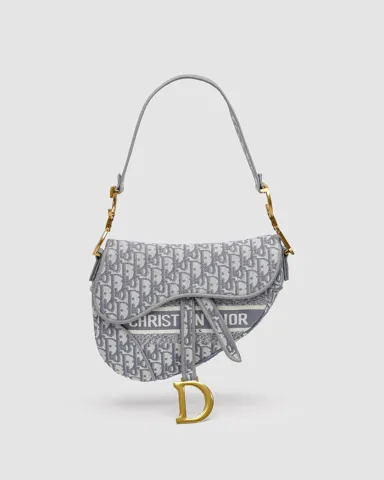 Dior Saddle Bag with Strap Grey Dior Oblique Jacquard/Gold