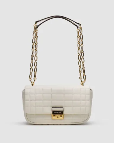 Michael Kors Tribeca Large Quilted Leather Shoulder Bag Cream/Gold