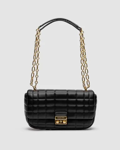 Michael Kors Tribeca Large Quilted Leather Shoulder Bag Black/Gold