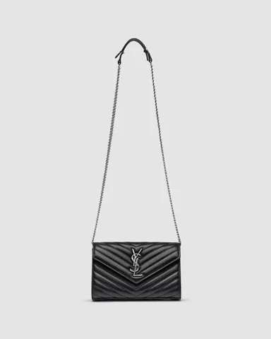YSL Cassandre Matelasse Chain Wallet In Grain De Poudre Embossed Leather