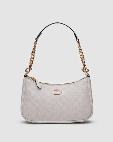 Coach Teri White Shoulder Bag In Signature Canvas/Gold