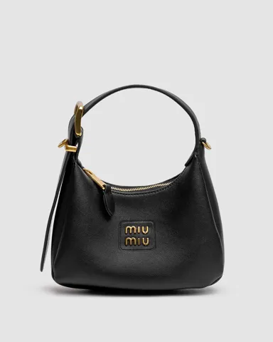 Miu Miu Leather Hobo Bag Black/Gold