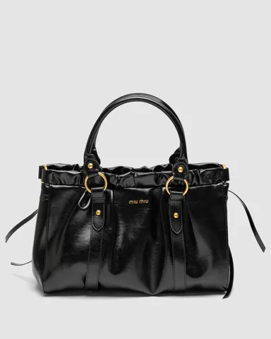 Miu Miu Black/Gold Vitello Lux Leather Gathered Tote