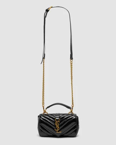 Saint Laurent College Mini Quilted Crossbody Bag Black/Gold