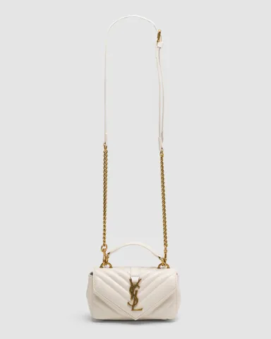 Saint Laurent College Mini Quilted Crossbody Bag Cream