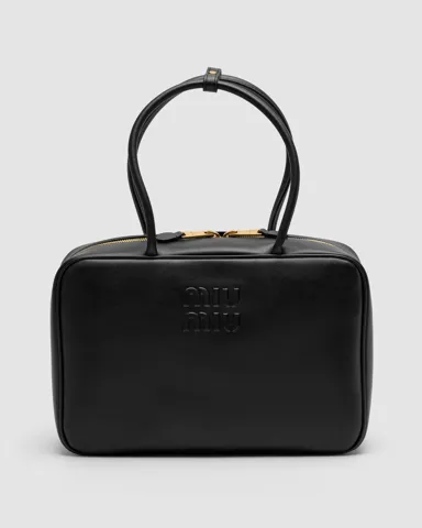 Miu Miu Black/Gold Leather Beau Top-Handle Bag