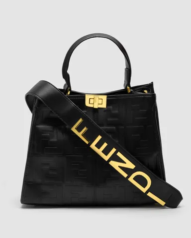 Fendi Black Leather Large Iconic Essentially Peekaboo Top Handle
