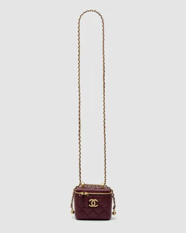 Chanel Classic Burgundy Lambskin Pearl Crush Mini Vanity Case