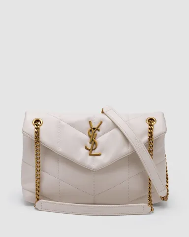 Saint Laurent Puffer Small in Nappa Leather Cream Gold Chain