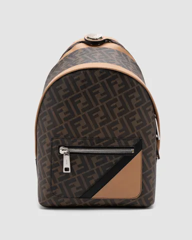 Fendi Chiodo Small Fendi Diagonal Brown/Silver FF Canvas Backpack