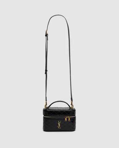 Saint Laurent Gaby Vanity Lacquered Leather Shoulder Bag Black/Gold