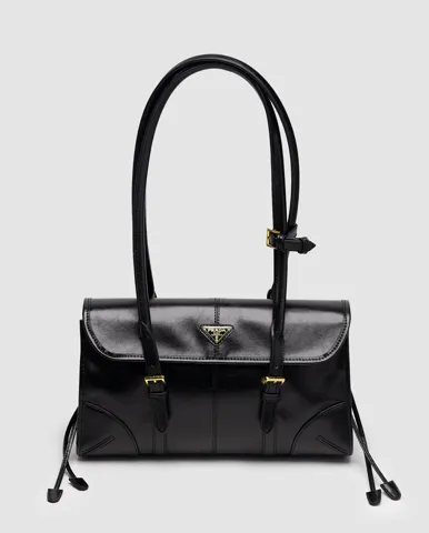 Prada Medium Leather Shoulder Bag Black/Gold
