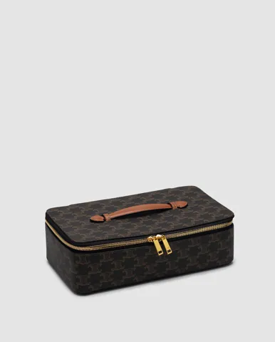 Celine Top Handle Medium Toiletry Case in Triomphe Canvas and Calfskin