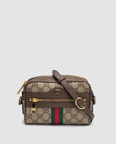 Gucci Brown/Ebony GG Supreme Canvas/Gold Mini Ophidia Crossbody Bag