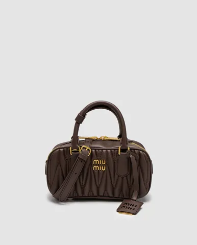Miu Miu Arcadie Matelassé Nappa Leather Bag Chocolate/Gold