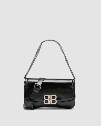 Balenciaga Small Bb Flap Patent Leather Bag Black/Silver