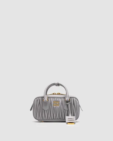 Miu Miu Arcadie Matelassé Nappa Leather Bag Grey/Gold