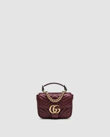 Gucci GG Marmont Mini Top Handle Bag in Burgundy/Gold