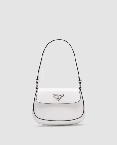 Prada Cleo Lacquered Leather Mini Bag White