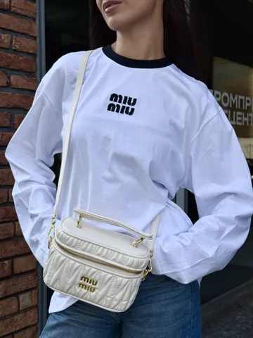 Miu Miu Cotton T-shirt with Embroidered Logo White/Black
