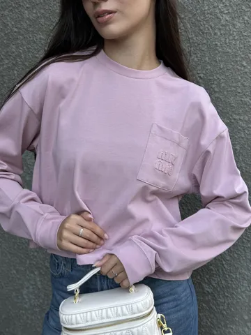 Miu Miu Long Sleeve Crop T-Shirt Pink