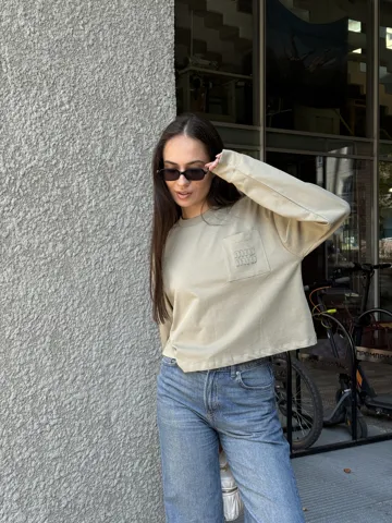 Miu Miu Long Sleeve Crop T-Shirt Green