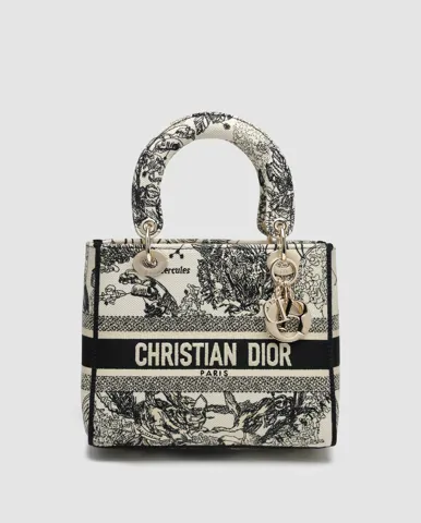 Dior Medium Lady D-Lite Bag Toile de Jouy Zodiac Embroidery Black/Gold