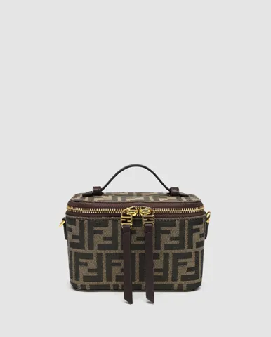Fendi Vanity Tobacco Brown/Gold FF Jacquard Fabric Mini-Bag