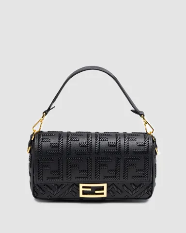 Fendi Baguette With Macro Topstitches Black Leather/Gold