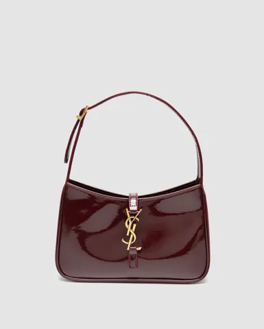 Saint Laurent Hobo Le 5 A 7 Patent Leather Shoulder Bag Dark Red Wine