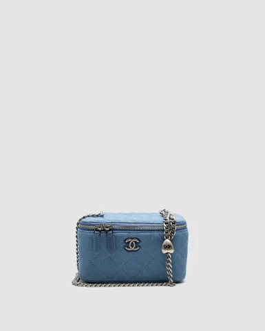 Chanel Denim Quilted Sweetheart Small Vanity Case