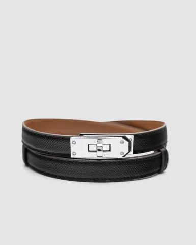 Hermes Kelly 18 Belt Black Leather/Silver