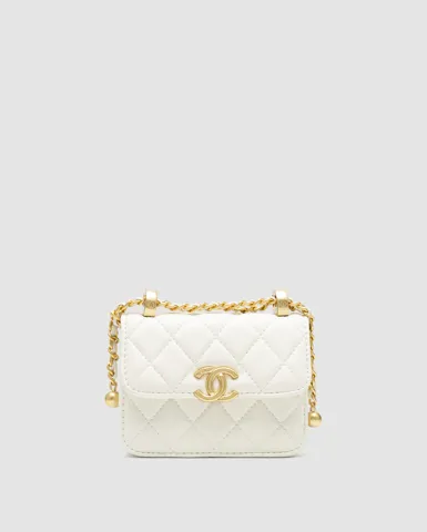 Chanel Quilted Perfect Fit Flap Coin Purse White/Gold