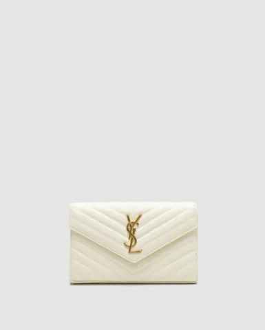 YSL Cassandre Matelasse Chain Wallet White