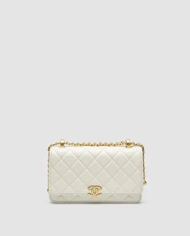Chanel Calfskin Quilted Perfect Fit Wallet On Chain Cream/Gold