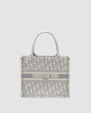 Dior Small Book Tote Gray Dior Oblique Embroidery