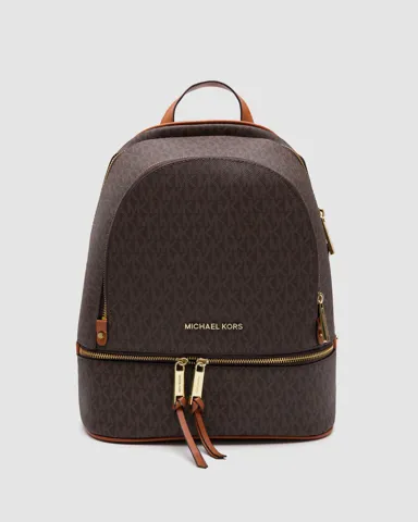 Michael Kors Large Rhea Logo Backpack Brown/Gold