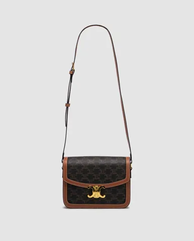 Celine Teen Triomphe Bag in Triomphe Canvas And Calfskin Tan Brown/Gold
