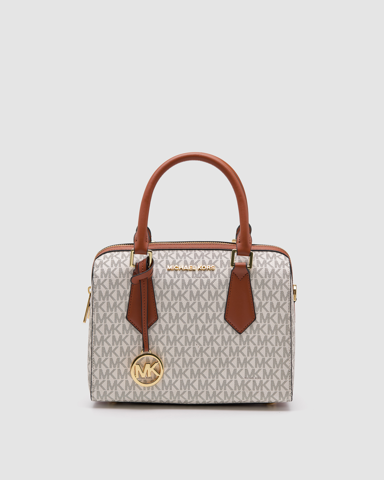 Michael Kors Small Hayes Duffle Crossbody Bag Ivory/Luggage/Gold