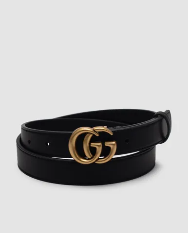 Gucci Leather Belt With Double G Gold Buckle