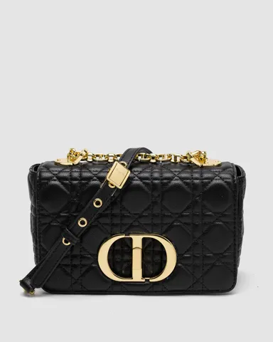 Christian Dior Small Dior Caro Bag Black Supple Cannage Calfskin/Gold