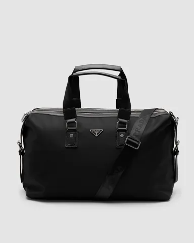 Prada Re-Nylon and Saffiano Leather Duffle Bag Black/Silver