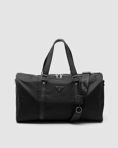 Prada Re-Nylon and Brushed Leather Duffel Bag Black/Silver
