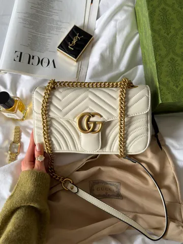 Gucci Marmont Shoulder Bag White/Gold [магнітна коробка]