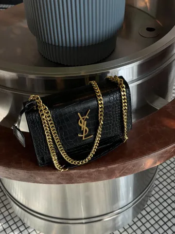 Yves Saint Laurent Medium Sunset in Croco Leather Black/Gold (Коробка ОРИГІНАЛ)