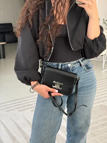 Celine Teen Triomphe Bag Black/Silver in Shiny Calfskin [оригінальна коробка]